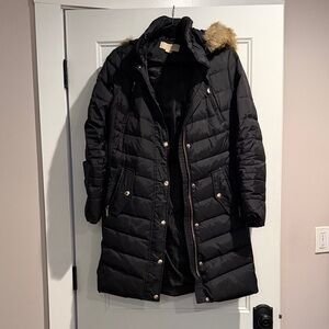 MICHAEL Michael Kors Black Puffer Coat with Tan Fur Hood